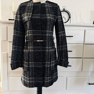 Zara Wool Blend Plaid Trench Coat Size Small
